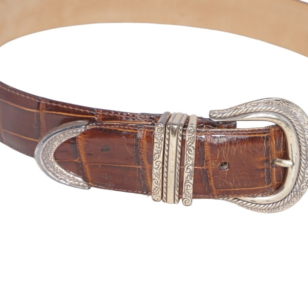 Brighton Vintage Brown Textured Leather Belt, Size M - Picture 2 of 5